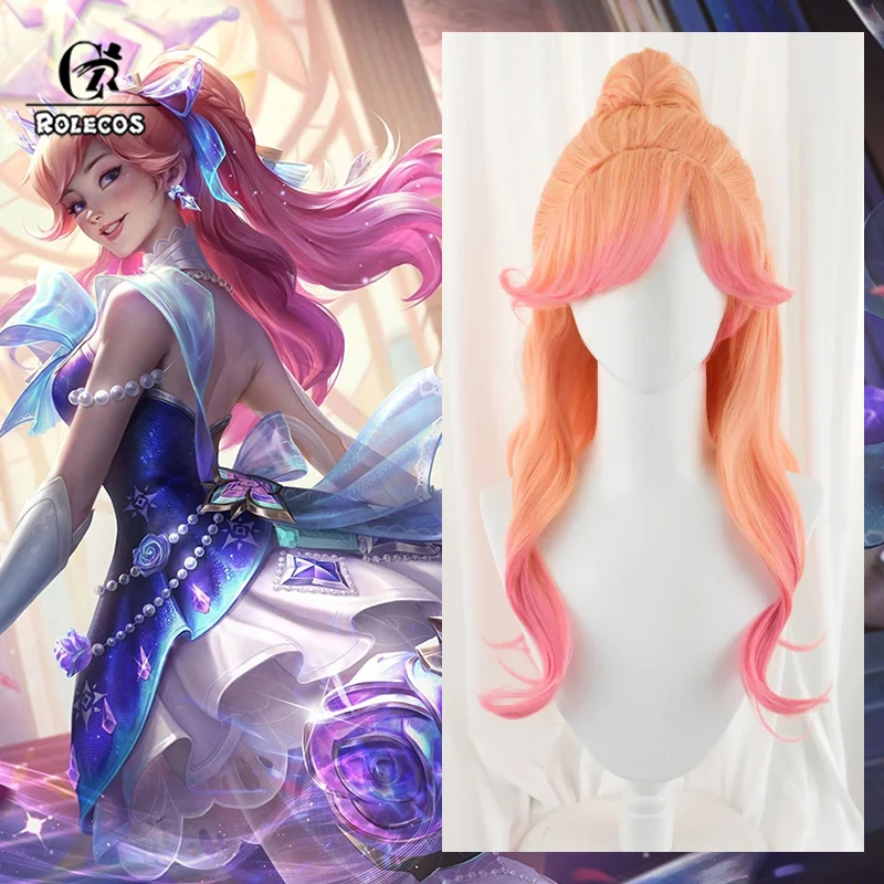 ROLECOS Synthetic Hair Game LOL Prestige Crystal Rose Lux Cosplay Wigs Lux 60cm Blonde Gradient Pink Ponytail Wig Synthetic Hair 1