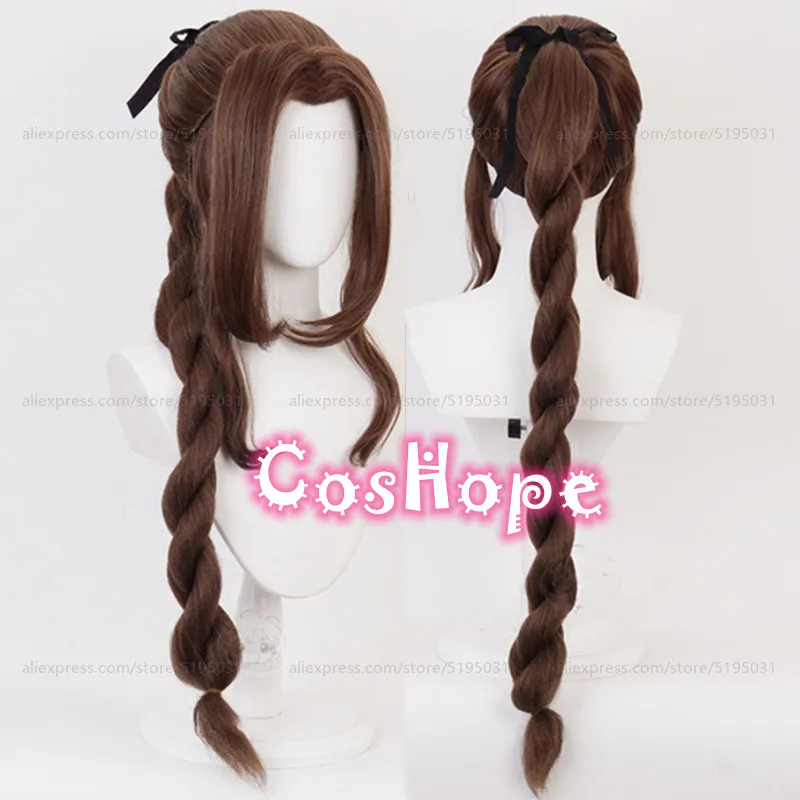 Aerith Gainsborough Cosplay Wig Braid Brown Wig Cosplay Anime Cosplay Wigs Heat Resistant Synthetic Wigs 1