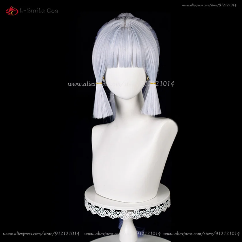 Kamisato Ayaka Cosplay Perücke 75cm lang Silber Blau mit Zopf Hitzebeständige Synthetikhaar Perücke Cosplay Kostüm 4