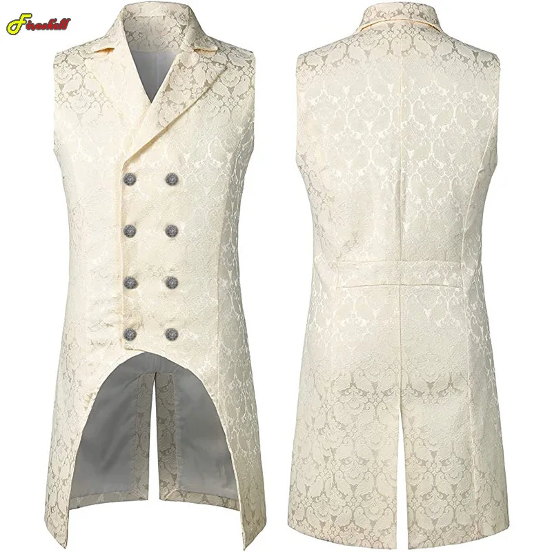 Gothic Mittelalter Weste Steampunk Cosplay Tuxedo Slim Fit Victorian Tops 3 Men Gothic Medieval Jacket Waist Coat Sleeveless Jacquard Steampunk Cosplay Vest Tuexdo Double Breast Slim Fit VictorianTops 3