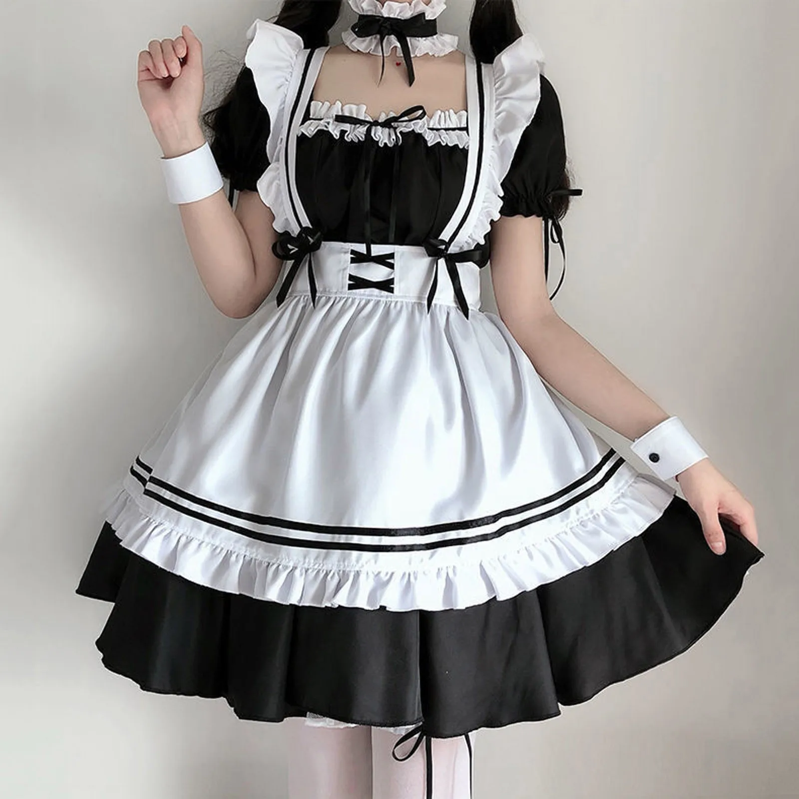 Japanese Women Maid Lolita Dress Anime Cosplay Costume Animation Uniform Outfit Clothes Cosplay Waitress Role Play Clothing 1
