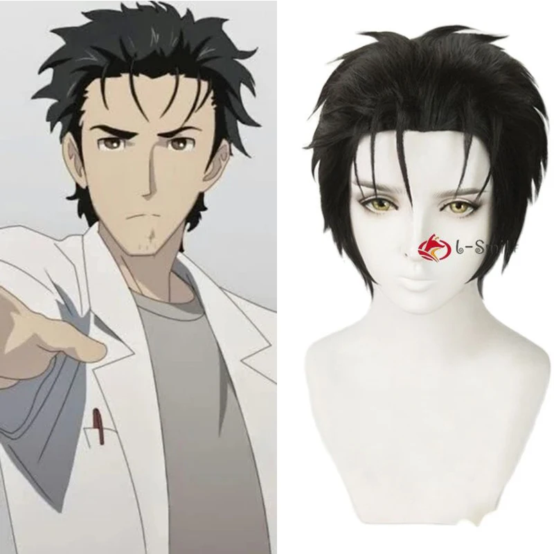 Steins Gate 0 Okabe Rintarou Cosplay Wigs Short Black Styled Heat Resistant Synthetic Hair Wig + Wig Cap 1