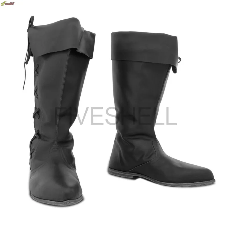 Customized Medieval Leather Men Boots Halloween Carnival Knight Pirate Cosplay Prince Black Brown Boots Gothic Punk Shoes 1