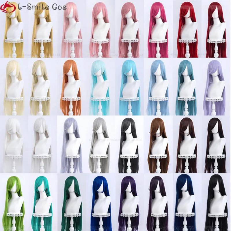Colourful 100cm Long Straight Woman Wig Black Blue Purple Synthetic Heat Hair Compatible Unversal Omopinenet Solid Color Wigs 1