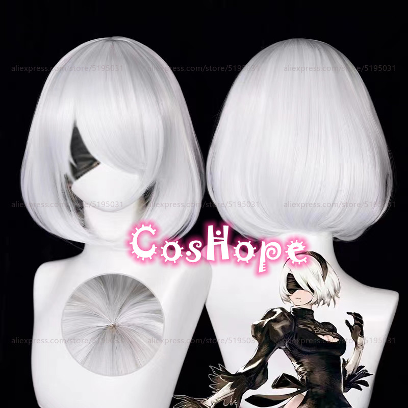 9S Cosplay Wig 2b White Wig Anime Heat Resistant Synthetic Hair 2