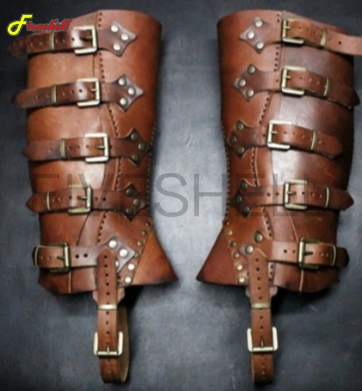 Halloween Medieval Renaissance Greaves Boots Shoes Cover Leather Leg Armor Larp Warrior Knight Costume Strap Puttees 1