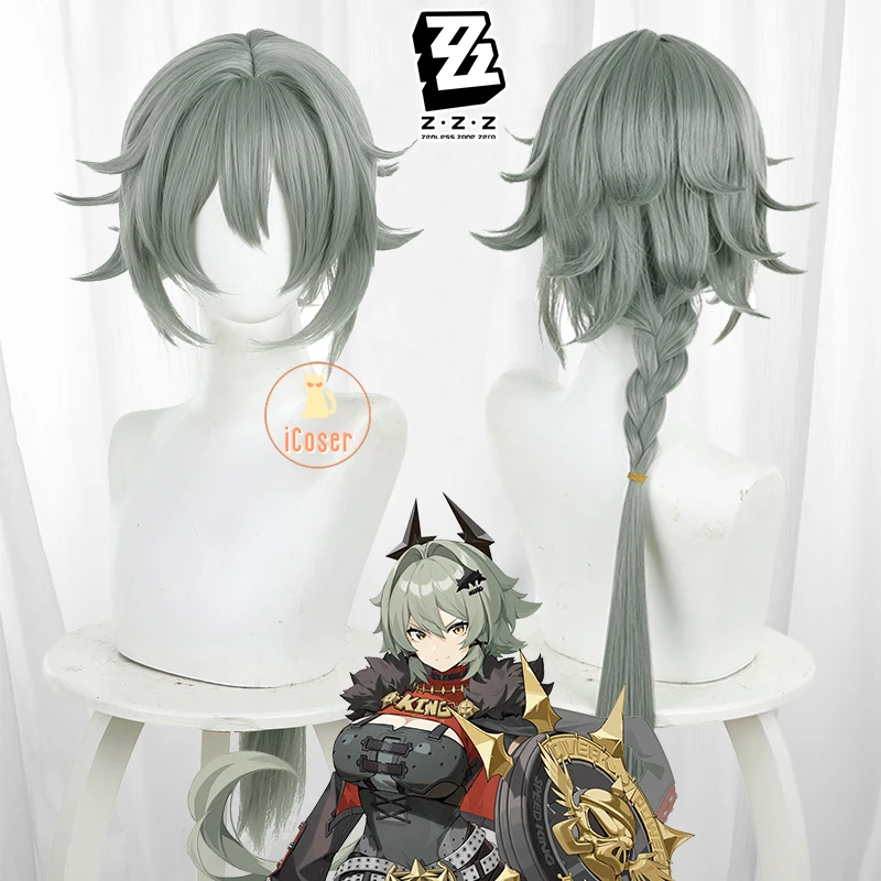 Zenless Zone Zero Caesar King Cosplay Wig Gray Green Ponytail Sons of Calydon Accessory Halloween Party for Women Props iCoser 1