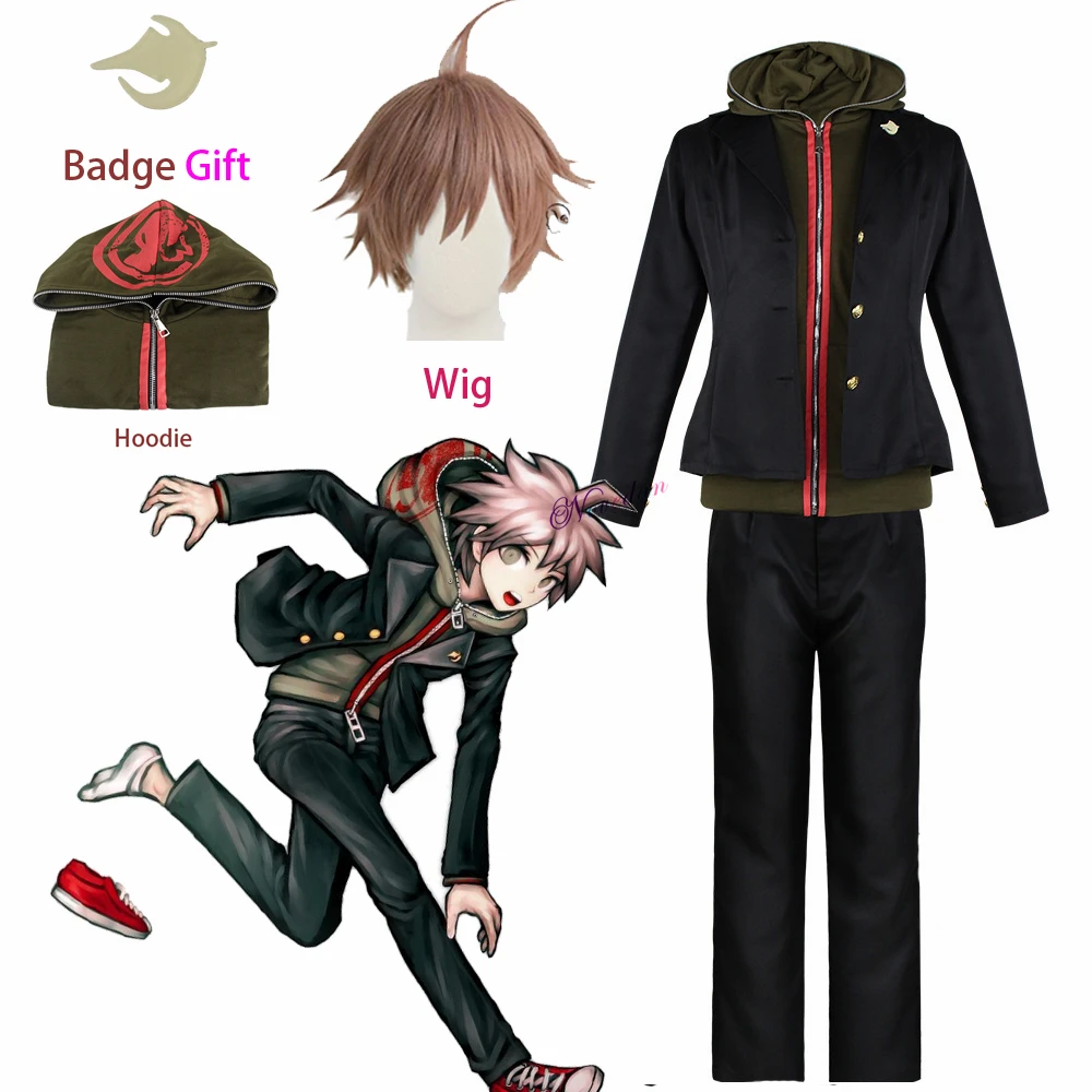 Anime Danganronpa Dangan Ronpa Makoto Naegi Jacket Hoodie Cosplay Costume Halloween Carnival Party Uniform Naegi Makoto Wig 1