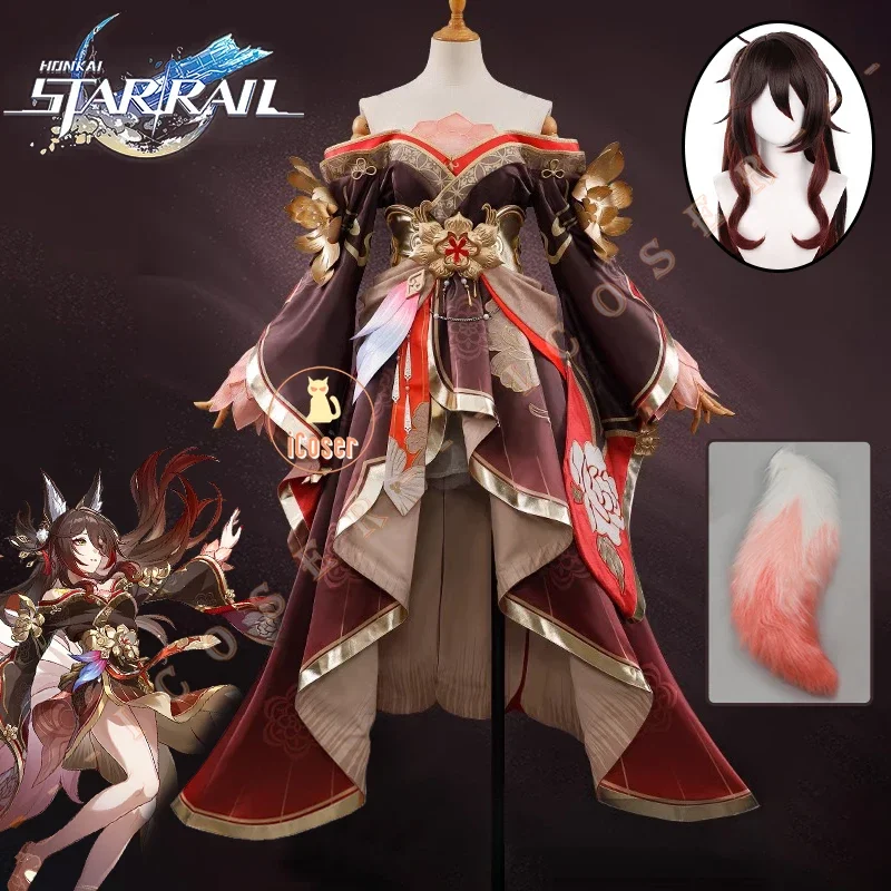 Honkai Star Rail Fugue Cosplay Costume Wig Dress Tingyun Headwear Fan Metal Props Xianzhou Luofu Halloween Party Women iCoser 1