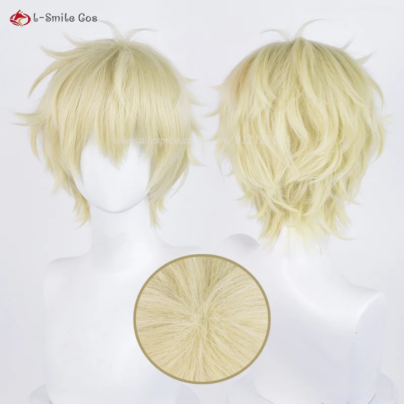 Anime  Cosplay Shima Sousuke Cosplay Wig 30cm Light Golden Cruly Men Wigs Heat Resistant Synthetic Hair + Wig Cap 1