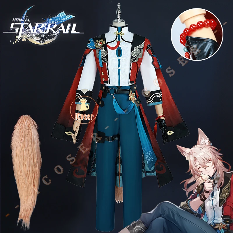 Honkai Star Rail Jiaoqiu Cosplay Kostüm Perücke Uniform Foxian Xianzhou Yaoqing Feixiao Halloween Party für Frauen Männer Requisiten 3