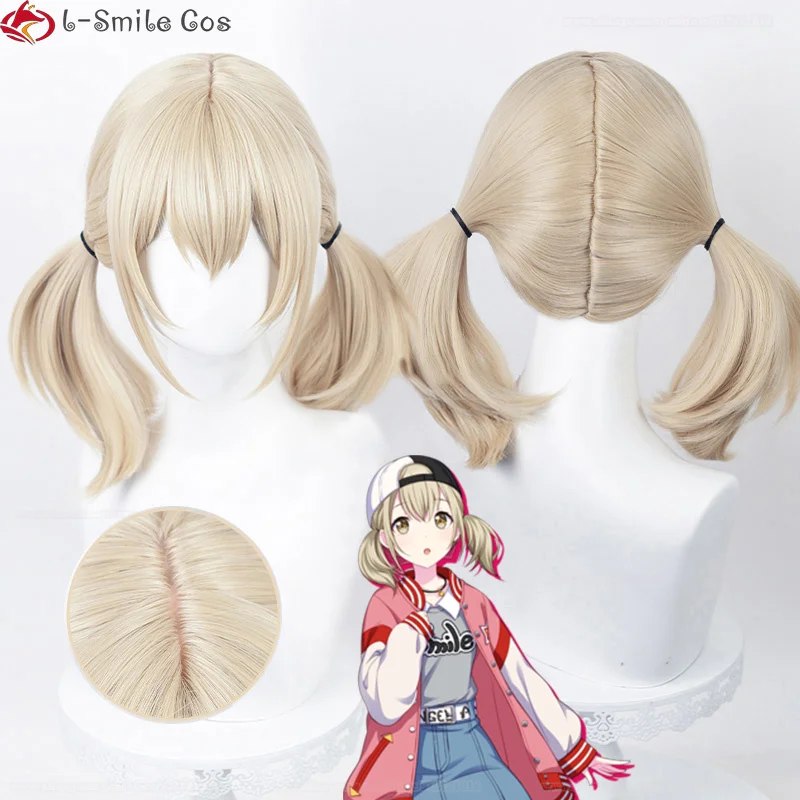 Scalp Azusawa Kohane Cosplay Wig 43cm Light Linen With Double Tail Heat Resistant Synthetic Wigs + Wig Cap 1