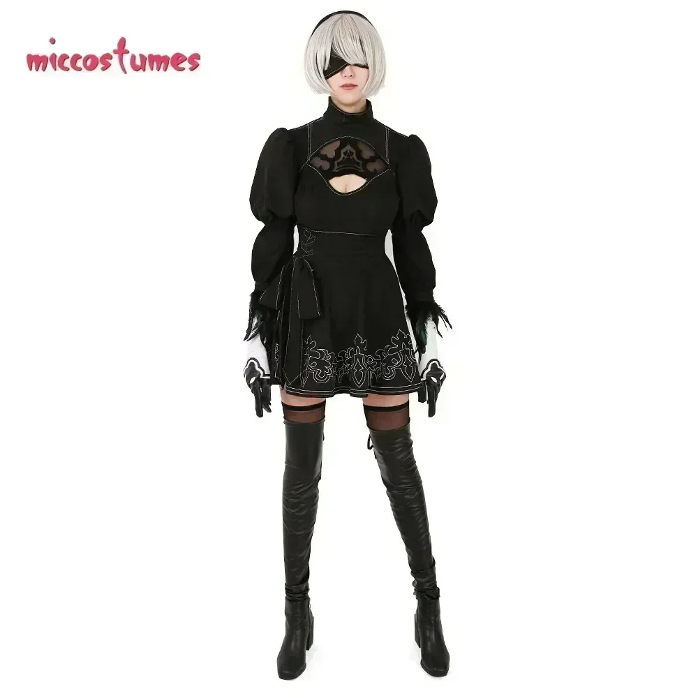24 Stunden Versand Damen 2B Cosplay Kostüm Leotard Rock mit Haarband Leggings und Perücke Halloween Cosplay Kostüm 2 Miccostumes 24Hours Shipping Women's 2B Cosplay Costume Leotard Skirt with Hairband Leggings and Wig Halloween Cosplay Costume 2