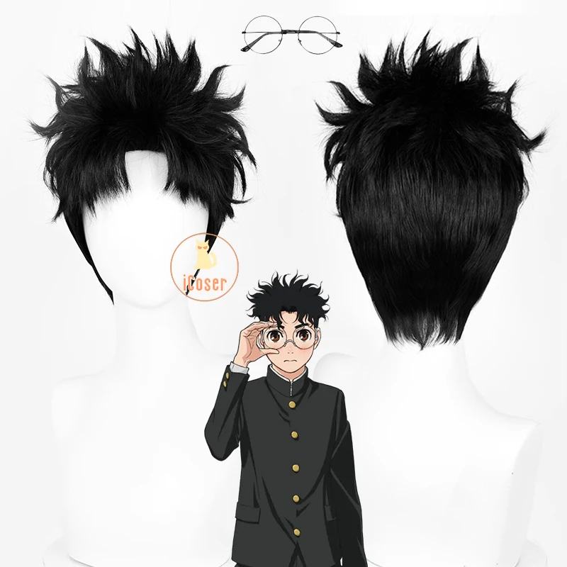 iCoser Anime Dandadan Ken Takakura Cosplay Wig Glasses Black Curly Short Hair Okarun Momo Ayase Halloween Party Women Men Props 1