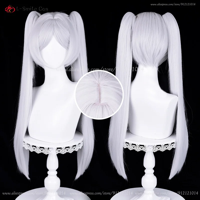 Anime Frieren Perücke 68cm Silber Weiß Ponytails 85cm Gerade Cosplay Hitzebeständige Synthetikhaar + Perückenkappe 9