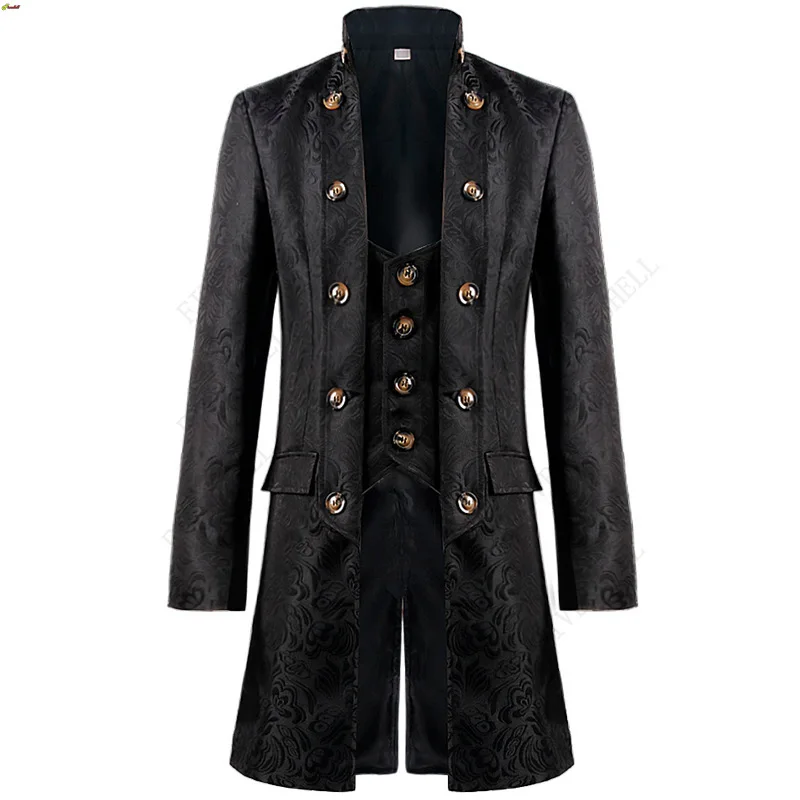 Men Victoria Edwardian Steampunk Trench Coat Frock Outwear Vintage Prince Overcoat Medieval Renaissance Jacket Cosplay Costume 1
