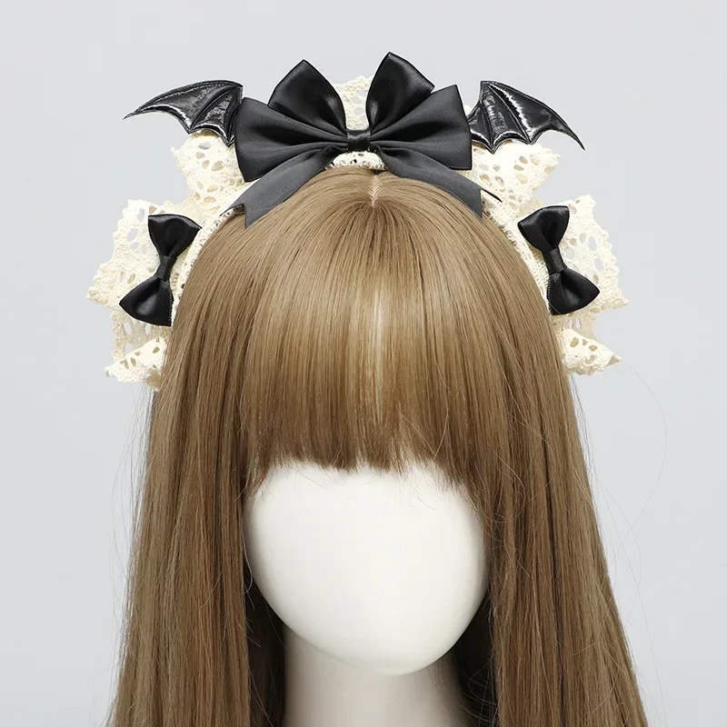 Cosplay Lolita Gothic Devil Wings Bat Ears Headdress Anime Dance Party Costume Girls Bow Headband Kawaii Hair Accessories Props 1