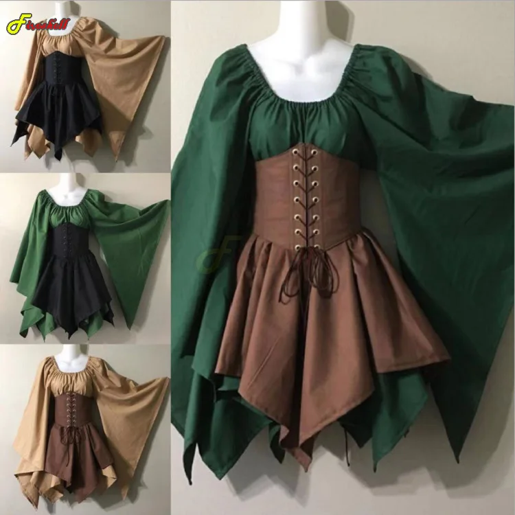 Halloween Cosplay Palace Victoria Medieval Vintage Fairy Elf Costume For Women Princess Bandage Christmas Ptachwork Party Dress 1