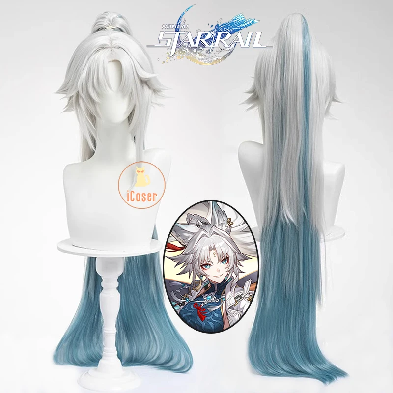 Honkai Star Rail Feixiao Cosplay Wig Gray Blue Long Hair The Xianzhou Yaoqing The Great General Halloween Party for Women Girls 1