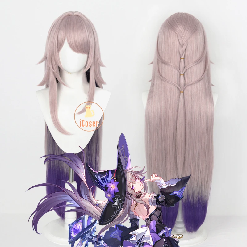 Game Honkai Star Rail The Herta Cosplay Wig Light Brown Long Hair Purple Hair Tail Halloween Party for Women Girls Prop Carnival 1