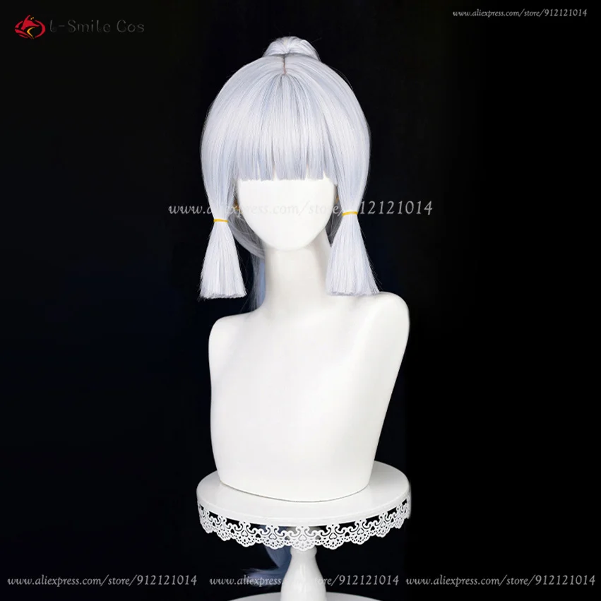 Kamisato Ayaka Cosplay Perücke 75cm lang Silber Blau mit Zopf Hitzebeständige Synthetikhaar Perücke Cosplay Kostüm 11