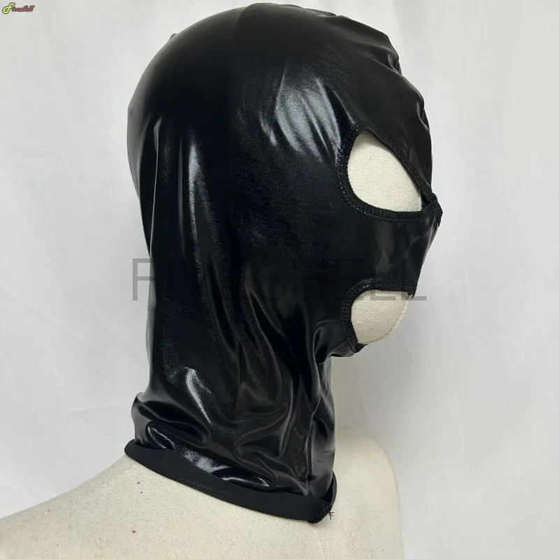 Cosplay Wetlook Hood Head Latex Mask Pirate Headgear Black Leather Face Mask 8 Cosplay Wetlook Hood Head Latex Mask Pirate Headgear Black Leather Face Mask 3