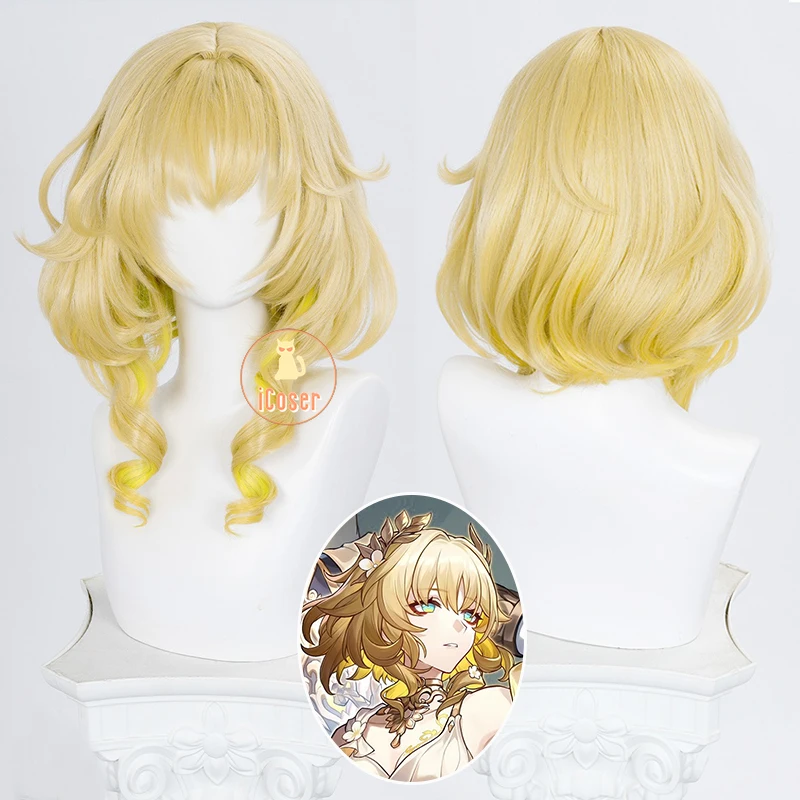 iCoser Honkai Star Rail Aglaea Cosplay Wig Blonde Short Hair Amphoreus The Goldweaver Halloween Party for Women Girls Carnival 1