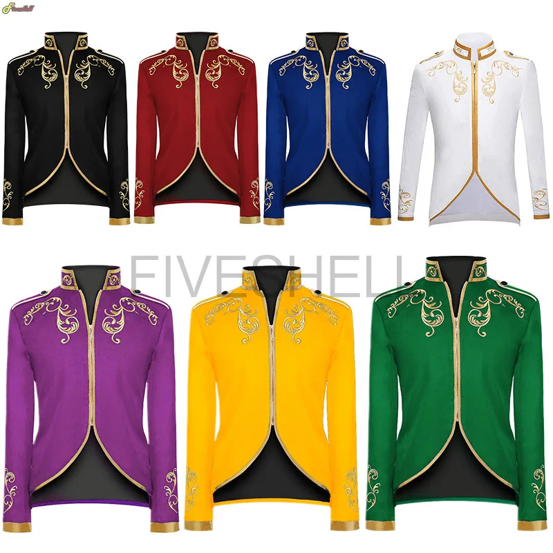 Men's Victorian Vintage Medieval Jacket Coat Embroidery Zip Up Stand Collar Prince King Cosplay Costume Blazera Coats Kids Adult 1