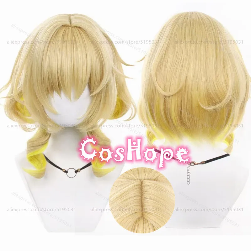 HSR Aglaea Cosplay Wig 35cm Short Curly Light Golden Gradient Yellow Wig Cosplay Anime Cosplay Wig Heat Resistant Synthetic Wigs 1