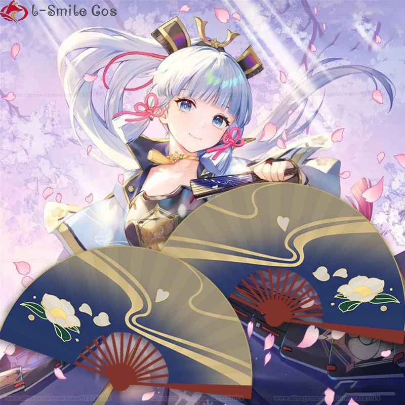 Kamisato Ayaka Cosplay Perücke 75cm lang Silber Blau mit Zopf Hitzebeständige Synthetikhaar Perücke Cosplay Kostüm 16