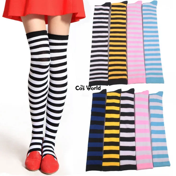 17 Colors Girls Student Autumn Winter Warming Stripes Stocking Over The Knee Socks Thigh Highs For Anime School Uniform 1