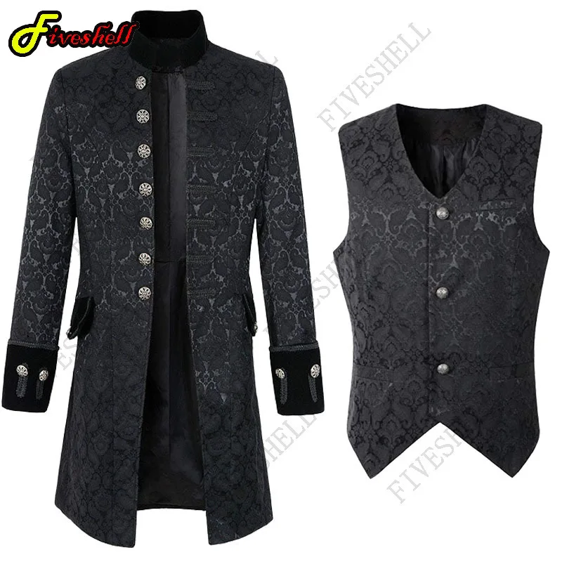 Mittelalterlicher Vampir Cosplay Kostüm Steampunk Jacket Vest Coat Victorian Ghost Gothic Blazer Anzüge Stand Collar Trench Männerhemd 11 Medieval Vampire Cosplay Costume Steampunk Jacket Vest Coat Victorian Ghost Gothic Blazer Suits Stand Collar Trench Men's Shirt 1