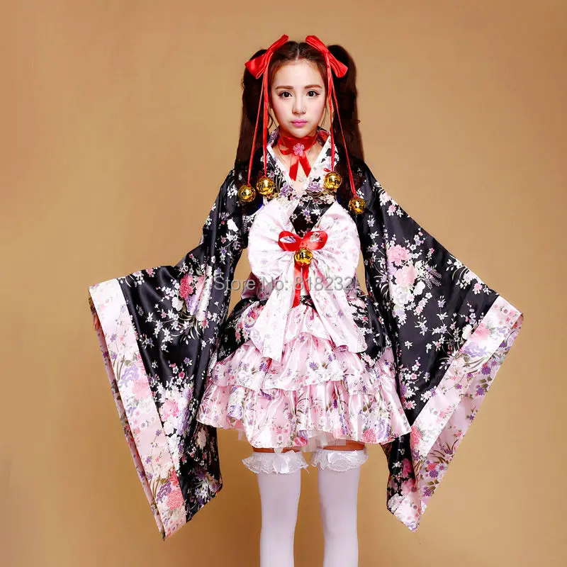 Japanese Lolita Princess Cute Sakura Kimono Yukata Maid Dress Outfits Anime Cosplay Costumes 1