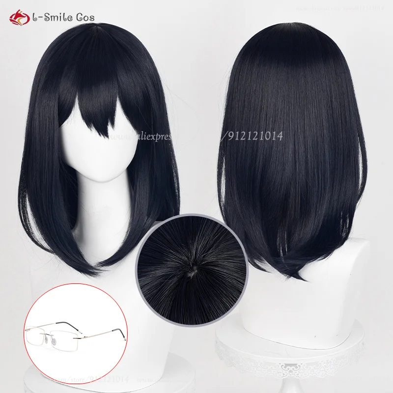 High Quality Shimizu Kiyoko Cosplay Wig 46cm Short Blue Black Wig Heat Resistant Synthetic Hair Halloween Party Wigs + Wig Cap 1