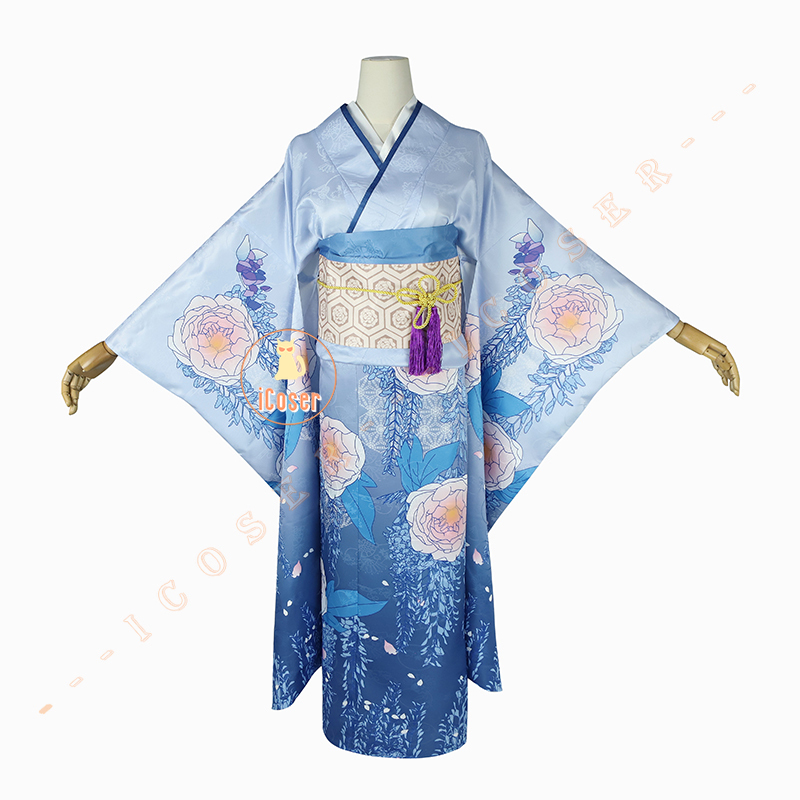 Anime My Happy Marriage Miyo Saimori Cosplay Costume Kimono Blue Dress Outfit Japanese Clothing Halloween Party for Women Girls "Kimono Blue Dress Cosplay Costume für Frauen und Mädchen" 4