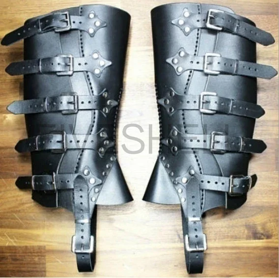 Halloween Mittelalter Lederbeinschützer Stiefel Rüstung Ritter Kostüm Strap Puttees 6