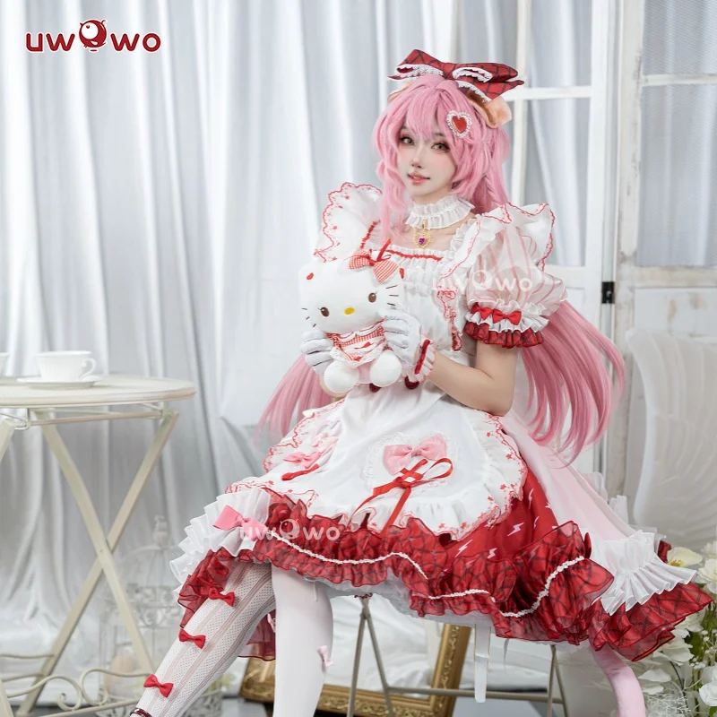 IN STOCK UWOWO Game Arknights Goldenglow Susie Party in the Garden Cosplay Costume with Bow Maid dress Pink Halloween costume 1