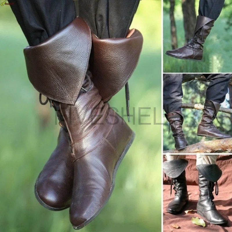 Customized Medieval Knight Pirates Cosplay Halloween Boots Renaissance Vintage Lace Up Archers Gothic Steampunk Shoes 1