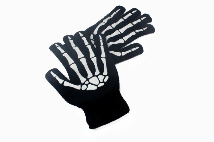 Neue Punk Handschuhe Unisex Halloween Skelett Skull Full Finger Glow In The Dark Fingerlose Strick Winter Kostüme 5