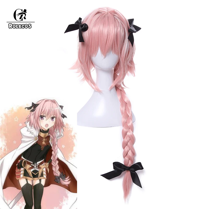 ROLECOS Fate/Apocrypha Cosplay Astolfo Cosplay 75cm/29.53 inches Long Pink Cosplay Hair Accessories Black Bow Synthetic Hair 1