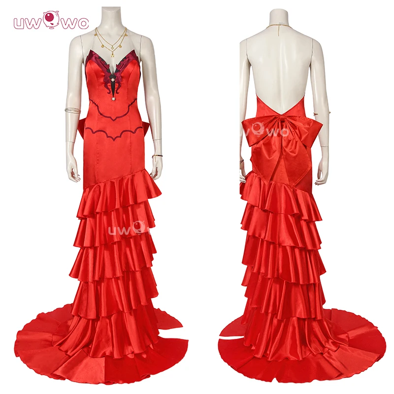 UWOWO Collab Series: Finaal Fantasyy 7 FF- 7 Remake Aerithh Wall Market Red Dress  Cosplay Costume 1