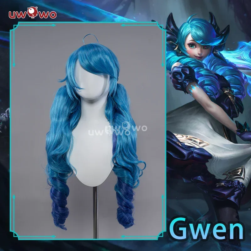 UWOWO LOL Gwen Cosplay Wig League of Legends Blue Long Wavy Hair Synthetic Hair Heat Resistant 1