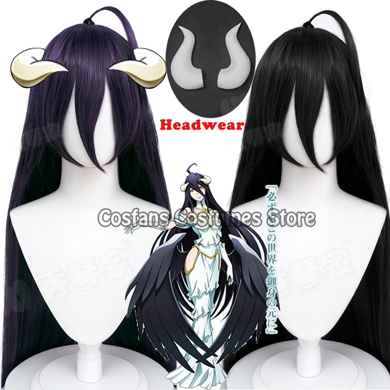 Overlord Albedo Cosplay Wig Deep Purple Black Long Hair Albedo Overlord Cosplay Costume Women White Dress Halloween Accessories 1