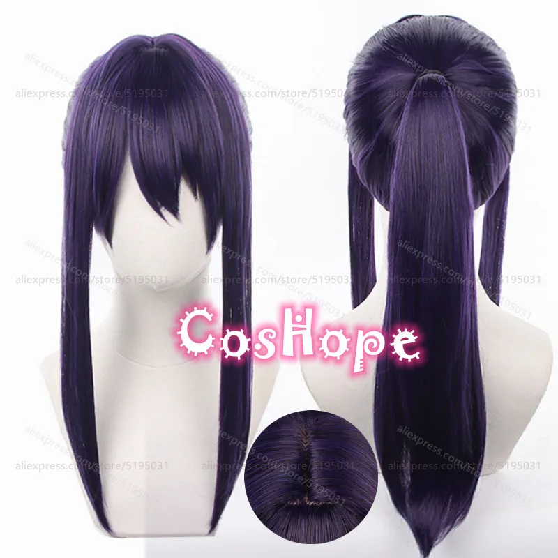 ES Souma Kanzaki Cosplay Wig with Ponytail 50cm Long Dark Purple Wig Cosplay Anime Wig Heat Resistant Synthetic Wigs Halloween 1