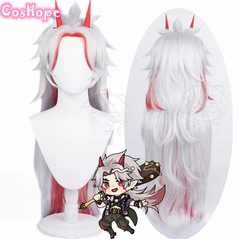 Arataki Itto Cosplay Wig 80cm Silver Red Wig Cosplay Anime Cosplay Wig Heat Resistant Synthetic Wigs Chrismas Wig 1