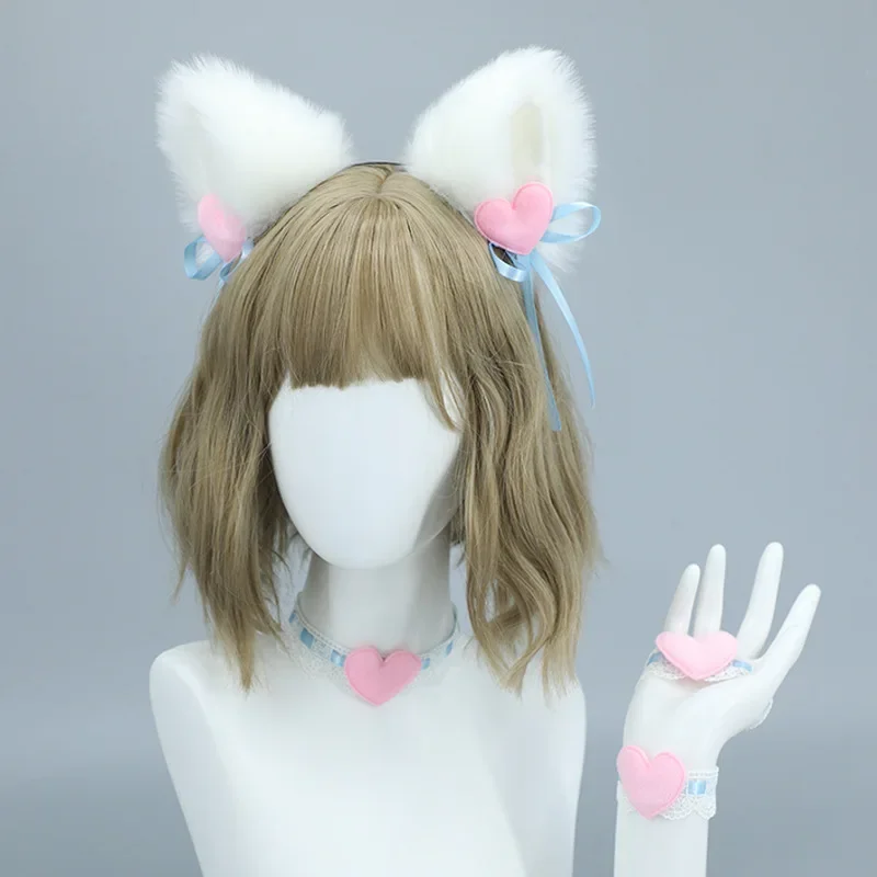 Sexy Plush Cat Ear Headbands for Women Girls Anime Cosplay Costume Lace Bow Necklace Lolita Hair band Night Party Accessories 1