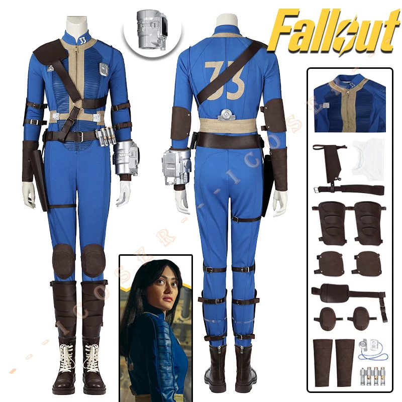 Lucy Cosplay Costume Fall Cos Out Vault 33 Female Survivor Suit Jumpsuit Blue Uniform Arm Props Halloween Party for Women iCoser 1