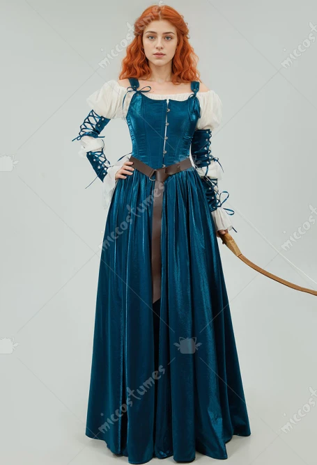 Mittelalterliches Kostüm mit Korsett und Rock Halloween Cosplay Kostüm 1 Miccostumes Women Medieval Costume Renaissance Vintage Lantern Sleeves Dress with Corset and Skirt Halloween Cosplay Costume 1