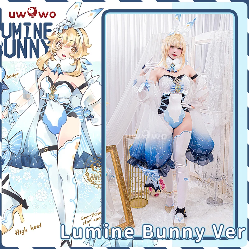 Genshin Impact Traveler Lumine Cosplay Kostüm Halloween Cos Outfit Bunny Suit Aether & Lumine Cos 15 LAST BATCH UWOWO Genshin Impact Traveler Lumine Cosplay Costume Douji Bunny Suit Canon Aether&Lumine Cos Outfit Halloween Cos 1