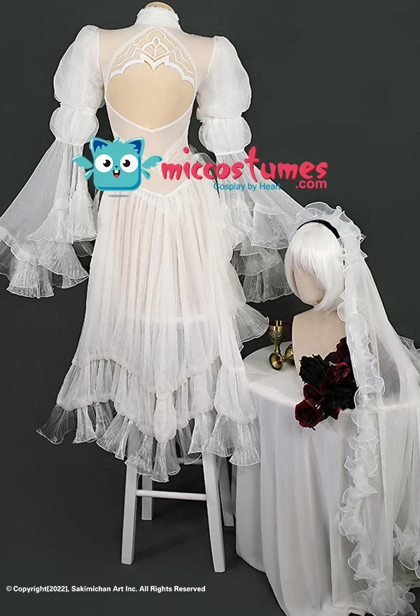 2B Hochzeitskleid Cosplay Kostüm mit Schleier und Handschuhen für Frauen Braut Cosplay 6